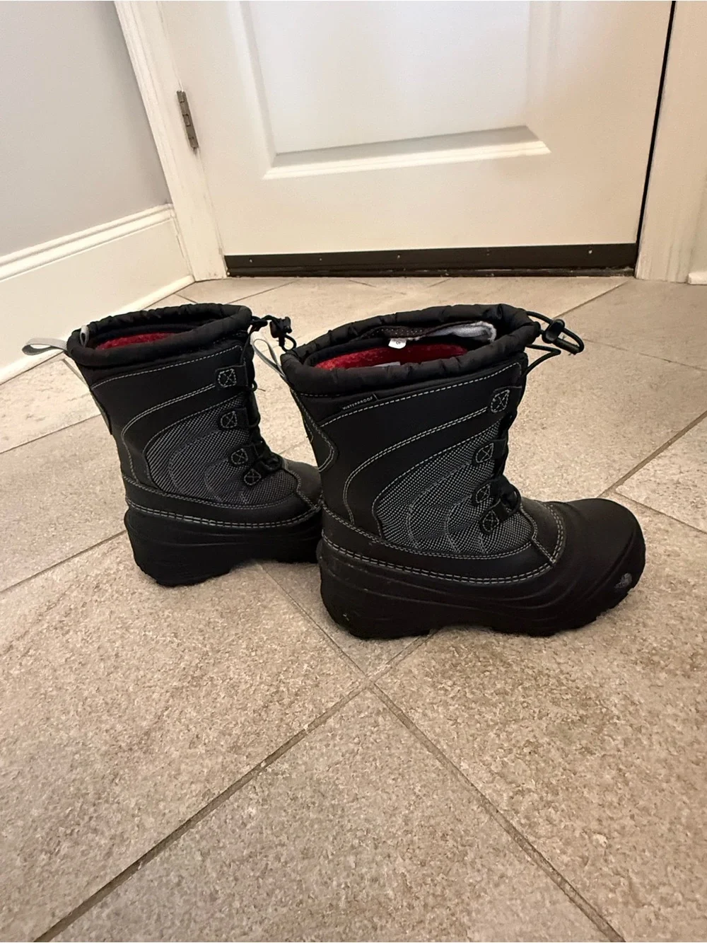 Kids Black Winter Snow Boots with Red Lining